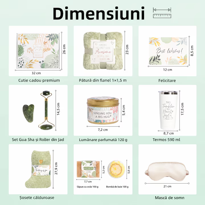 Set Cadou Premium pentru Femei NEVERMORE Sage Collection, Kit Spa Relaxare cu Termos 590 ml, Patura Pufoasa, Gua Sha Jad, Lumanare, Masca de Somn, Cadou pentru Mama, Sotia, Prietena, Aniversare, Craciun