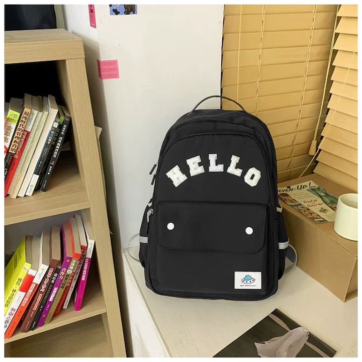 Ghiozdan Scoala, NEVERMORE, Logo HELLO, Nylon, 44 x 32 x 18 cm
