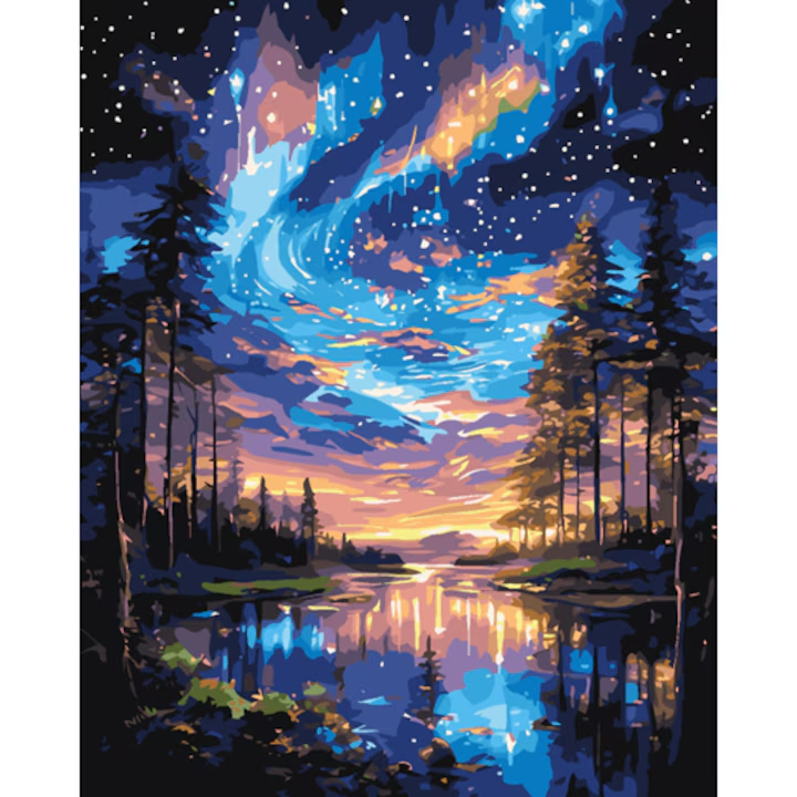 Set pictura pe numere - panza pe rama lemn 40x50 cm, H1256, NEVERMORE, tablou cu schita, 3 pensule si vopsea acrilica