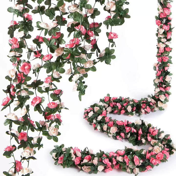 Set 5 Planta artificiala de flori de vita de vie de trandafir artificiala cu frunze, 2.3m, NEVERMORE, aniversare nunta ziua de nastere craciun decorare arc de perete