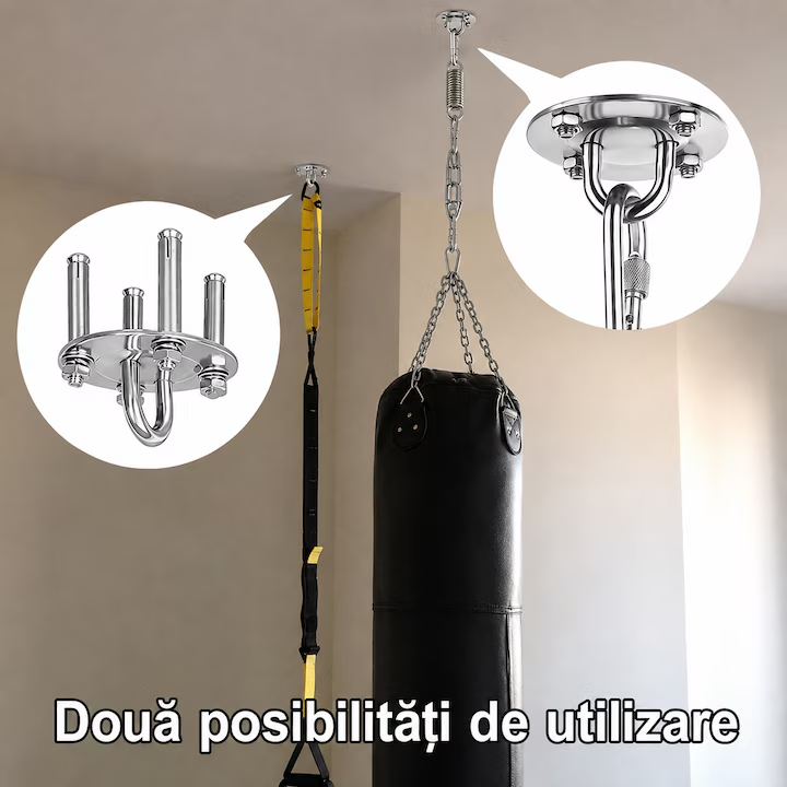 Set Suport De Tavan pentru hamac, cu suruburi de fixare, capacitate 400kg, Inox, Argintiu