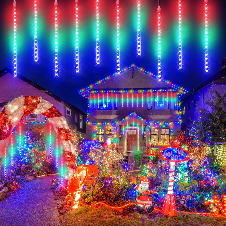 Instalatie de Craciun, Nevermore®, tuburi, tip turturi iluzia unor turturi de gheata in topire 288 LED, 8 turturi x 36 LED, 3.5m, lungime turture 50 cm, Mufa Interconectabila, Multicolor