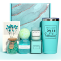 Set cadou spa pentru femei, NEVERMORE, 7 piese Cutie cadou (cu rafie), Ingrijire corp, Cana termos din inox, Bila de Baie, Sare de Baie, Lumanare Parfumata, cadou relaxant pentru Valentine, Ziua Mamei, Craciun, albstru