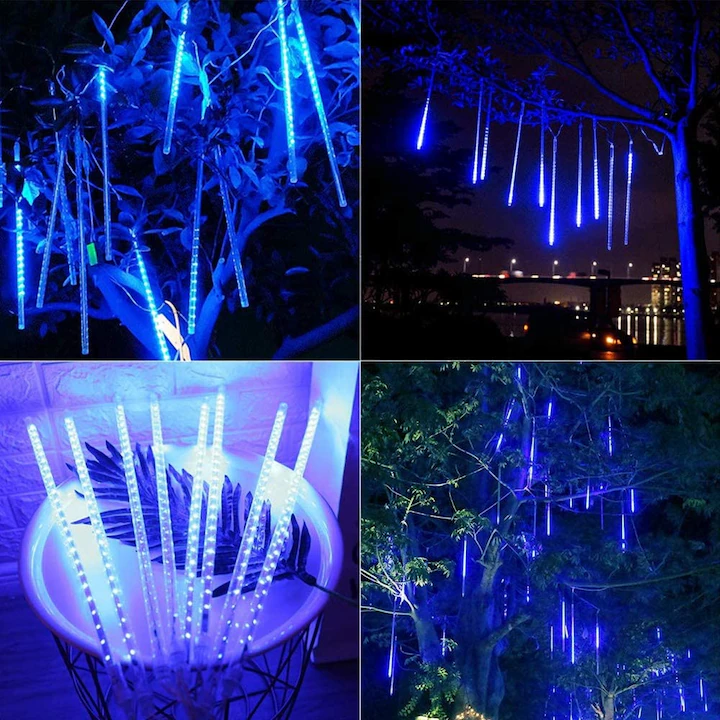 Instalatie de Craciun, Nevermore®, tuburi, tip turturi iluzia unor turturi de gheata in topire 288 LED, 8 turturi x 36 LED, 3.5m, lungime turture 50 cm, Mufa Interconectabila, Albastru