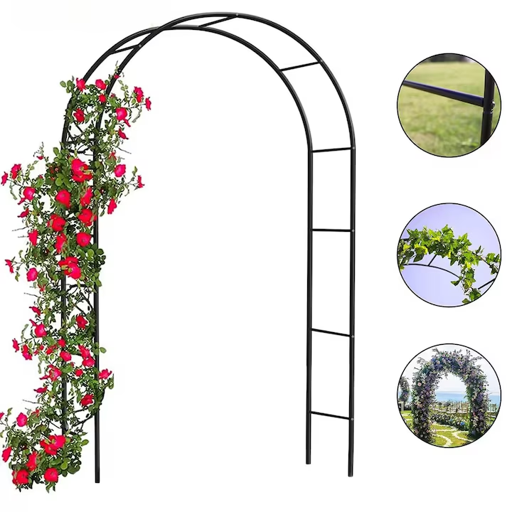 Arcada metalica pentru flori, NEVERMORE, Ideal pentru nunti, petreceri, gradina, evenimente si Craciun, 140x37x240 cm, Negru