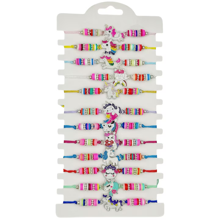 Set 12 martisoare bratari, NEVERMORE, Unicorn, BR2604, Lungime reglabila, Multicolor