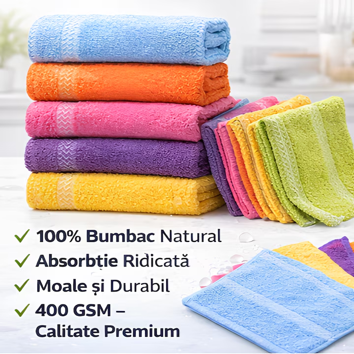 Set 12 Prosoape de bucatarie, NEVERMORE, 30 x 30 cm, 100% Bumbac, Multicolor
