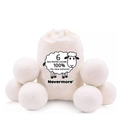 Set 6 Bile din Lana 100% pentru Uscator, NEVERMORE, Reutilizabile, diametru 7 cm, Alb