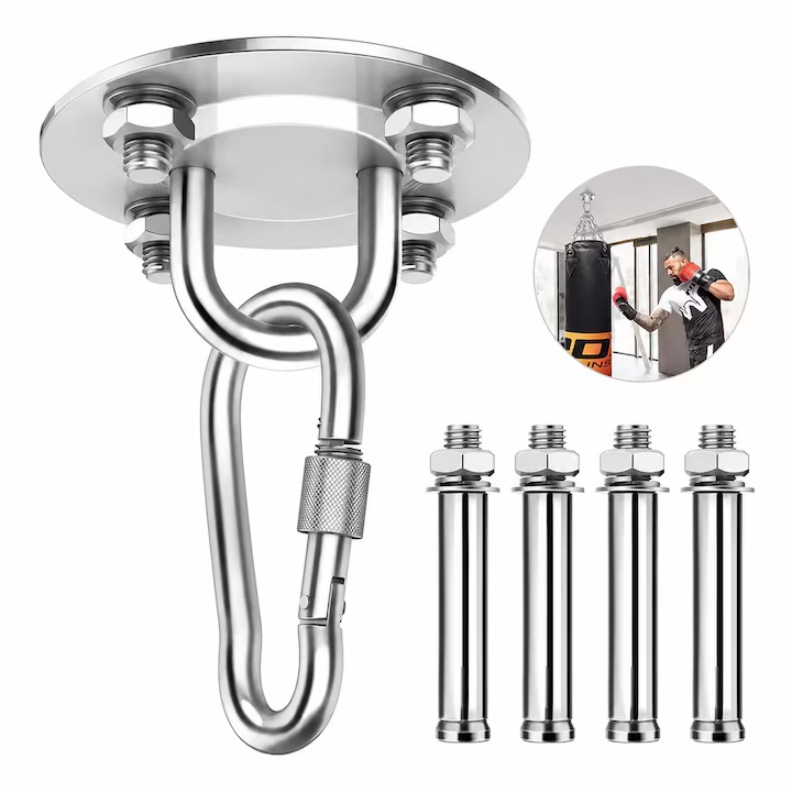 Set Suport De Tavan pentru hamac, cu suruburi de fixare, capacitate 400kg, Inox, Argintiu