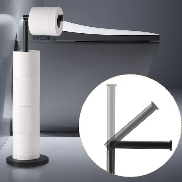 Suport hartie igienica, Nevermore, inox, negru, 55.5cm, baza stabila