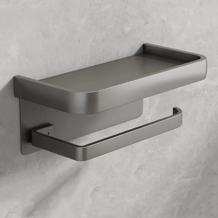 Suport hartie igienica cu raft depozitare telefon, NEVERMORE, aluminiu spatial, Gri
