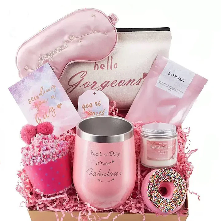 Set cadou spa pentru femei, NEVERMORE, 9 piese Cutie cadou (cu rafie), Ingrijire corp, Cana Termoizolanta, Bila de Baie, Sare de Baie, Lumanare Parfumata, cadou relaxant pentru Valentine, Ziua Mamei, Craciun, roz