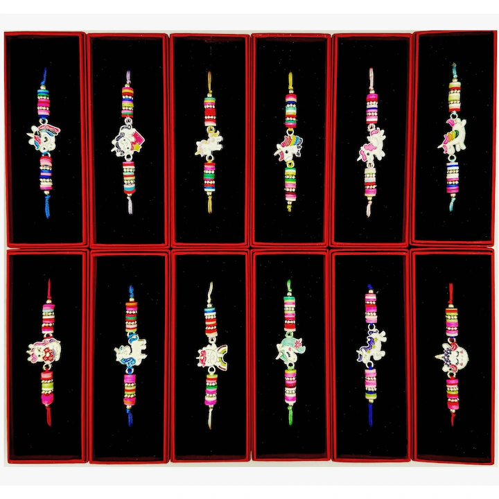 Set 12 martisoare bratari cu cutii, NEVERMORE, Unicorn, Lungime reglabila, B26S1201, Multicolor