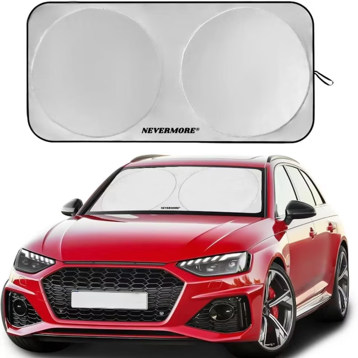 Parasolar auto pentru parbriz, NEVERMORE, pliabil, protectie ridicata UV, 170 x 95 cm, argintiu