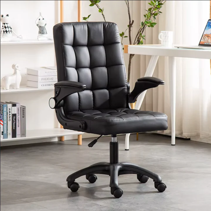 Scaun de birou, ergonomic, sezut si spatar buretat, NEVERMORE, piele ecologica, manere rabatabile, inaltime reglabila, negru