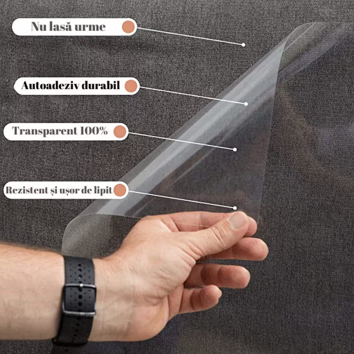 Set 10 Protectie Impotriva Zgarieturilor de Pisici si Caini pentru Obiecte din Lemn sau Material Textil, NEVERMORE, Pat, Canapea, Scaun, Usa, Covor, Polietilena Autoadeziva, Rezistenta la Apa, 40 agrafe, Transparent
