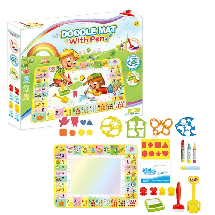 Set Jucarie educativa si interactiva, NEVERMORE, Joc Covorasul Magic Aquadoodle, Coloreaza, Deseneaza, Picteaza cu Apa, + 2 ani, 120 x 90 cm