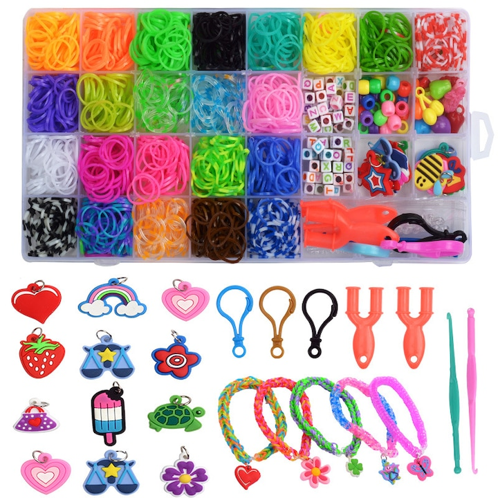 Set creativ DIY pentru copii, NEVERMORE, accesorii pentru realizarea bratarilor din elastic