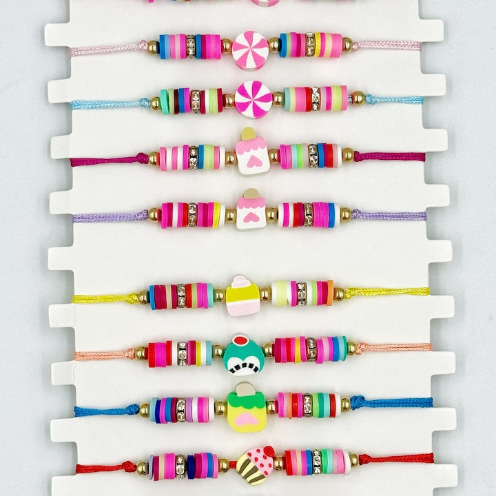 Set 12 martisoare bratari, NEVERMORE, Sweet Candy, BR2605, Lungime reglabila, Multicolor