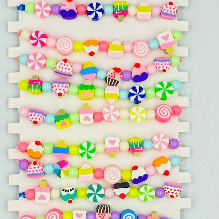 Set 12 martisoare bratari Nevermore, Sweet Candy, Lungime reglabila, Multicolor