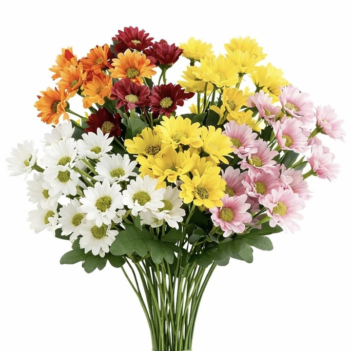 Set 10 Buchete Flori Artificiale Margarete NEVERMORE, Flori Decorative pentru Vaza, Aspect Natural, Decor Casa, Birou, Nunta si Evenimente, Multicolor