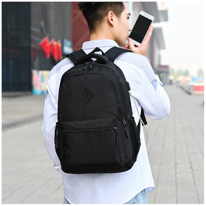 Rucsac scoala, NEVERMORE, Rezistent la Apa, Compartiment laptop dimesiune pana la 17”, cu port de incarcare USB, 46x31x16 cm