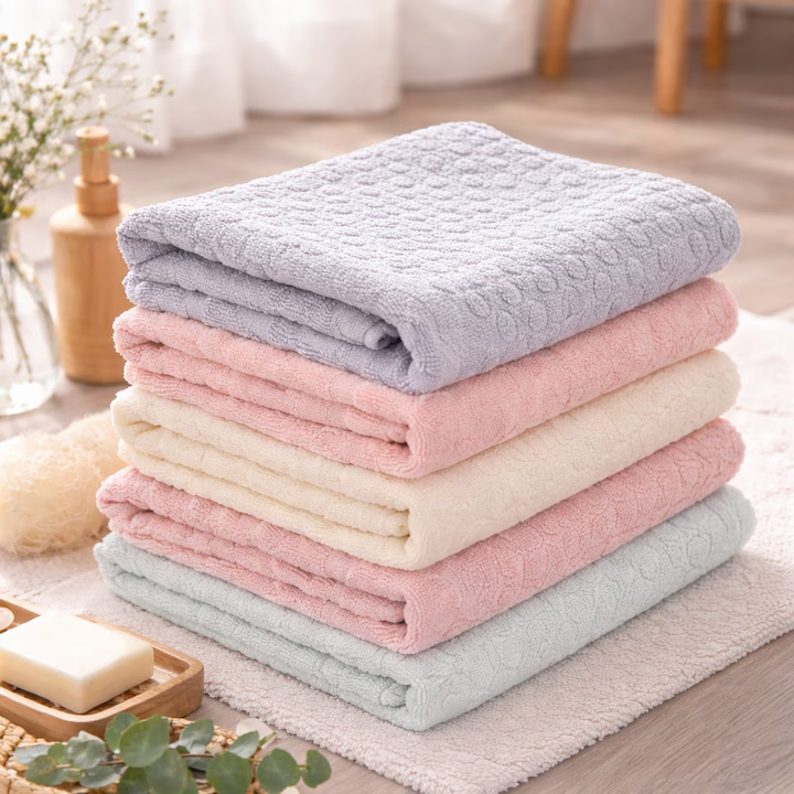 Set 5 Prosoape de Baie, NEVERMORE, 50 x 90cm, Bumbac, Densitate 550g/mp, Super Absorbant, Moale si Pufos, prosop pentru fata, Multicolor