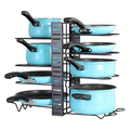 Suport vesela bucatarie ajustabil multifunctional cu 8 rafturi din metal pentru capace sau oale, NEVERMORE, protectie cauciuc, Negru