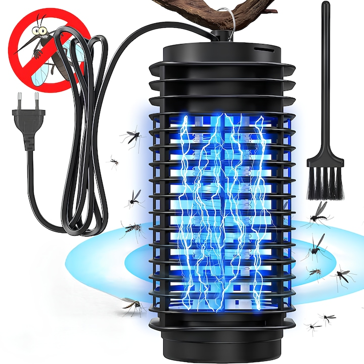 Lampa UV anti insecte, aparat anti tantari, muste, musculite, fara Chimicale, Lumina albastra, pentru Interior/Exterior, 3W 220V, Negru