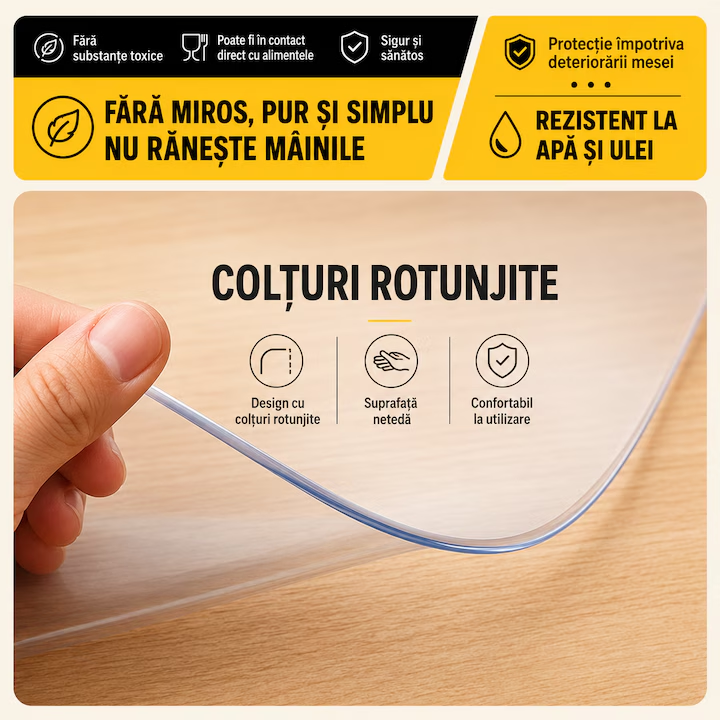Folie Protectie Masa Transparenta PVC 1.5 mm, Extra Groasa, fata de masa, Impermeabila, Anti-Ulei, Rezistenta la Zgarieturi, Fara Miros, Sigura pentru Contact cu Alimentele