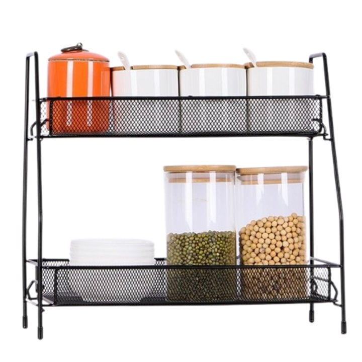 Suport organizator multifunctional cu 2 etaje, Nevermore, metalic, Negru