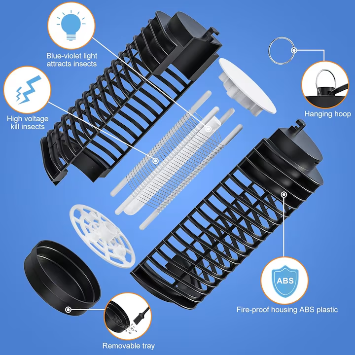 Lampa UV anti insecte, aparat anti tantari, muste, musculite, fara Chimicale, Lumina albastra, pentru Interior/Exterior, 3W 220V, Negru