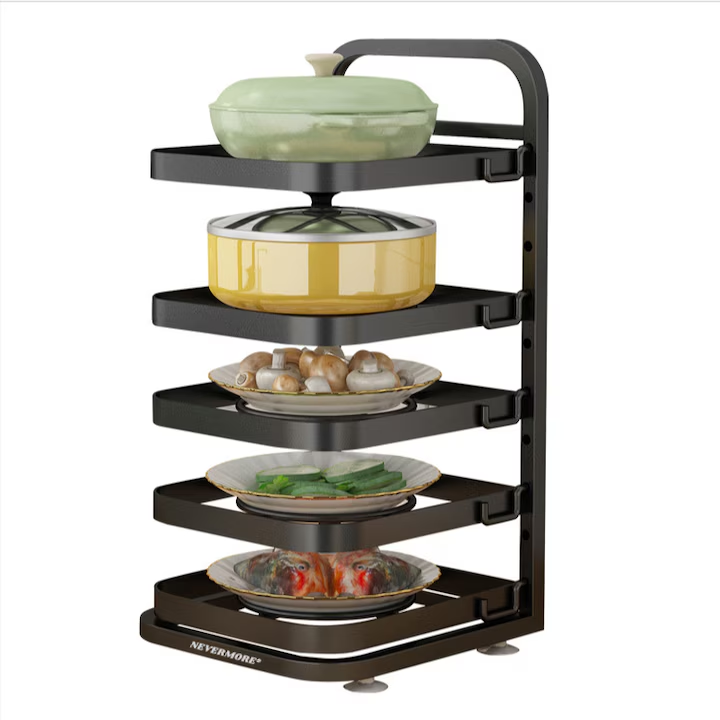 Raft Organizator Reglabil pentru 5 Cratite, Oale si Tigai, pentru dulapul bucatarie, 27x26x52 cm, Negru