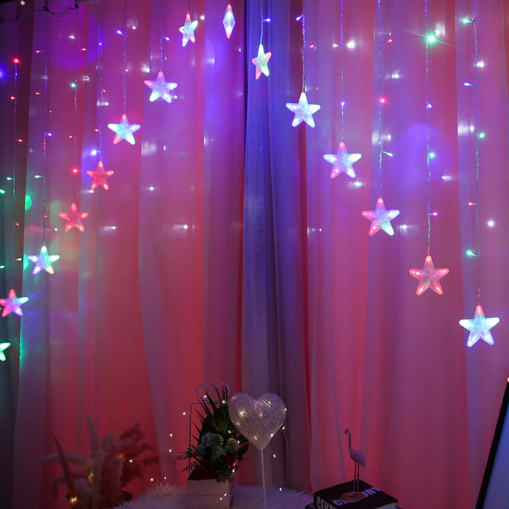 Instalatie de Craciun, Perdea luminoasa, Nevermore®, cu stele mici, 3 m, Interconectabila, Multicolor