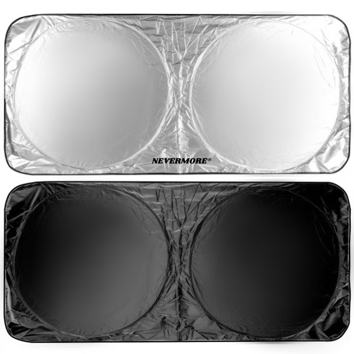 Parasolar auto pentru parbriz, NEVERMORE, pliabil, protectie ridicata UV, 170 x 95 cm, argintiu