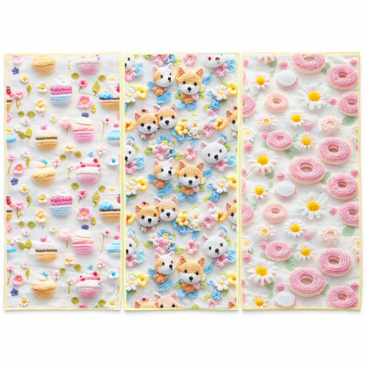 Set 3 Prosoape premium de fata din Microfibra, NEVERMORE, Efect 3D, absorbant, Prosop maini, Modele Decorative, 30x70 cm. Multicolor