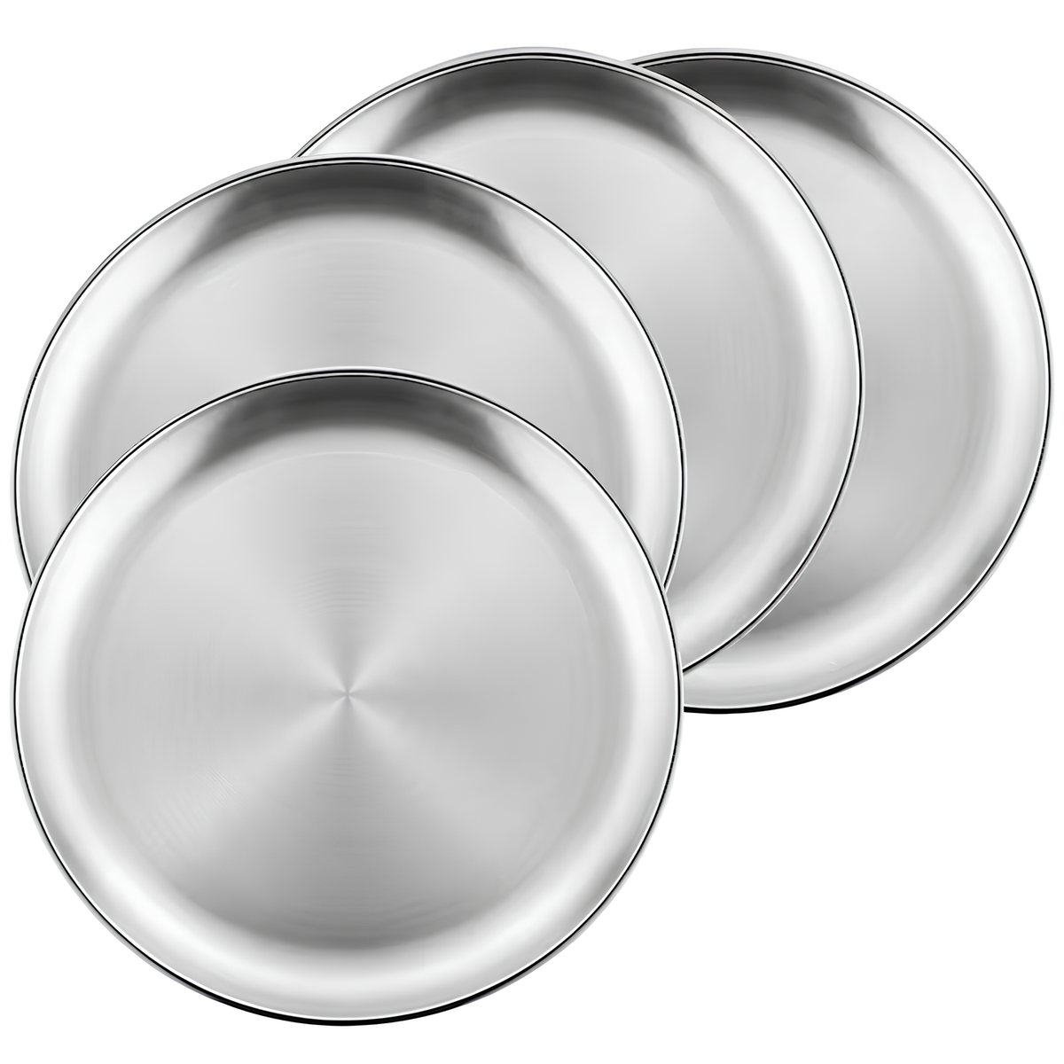 Set 4 farfurii intinse din Inox, Margini Netezite, Usor de Curatat, Rezistente si Reutilizabile, Compatibile cu masina de spalat, Argintiu