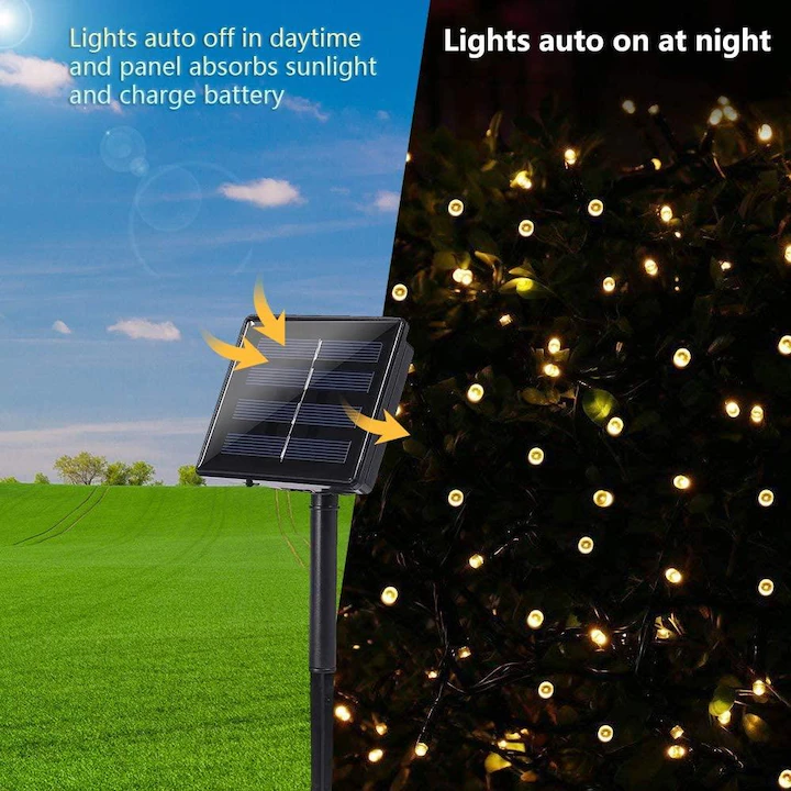 Instalatie solara decorativa, NEVERMORE, Exterior, Incarcare solara, 10 m, 100 LED-uri