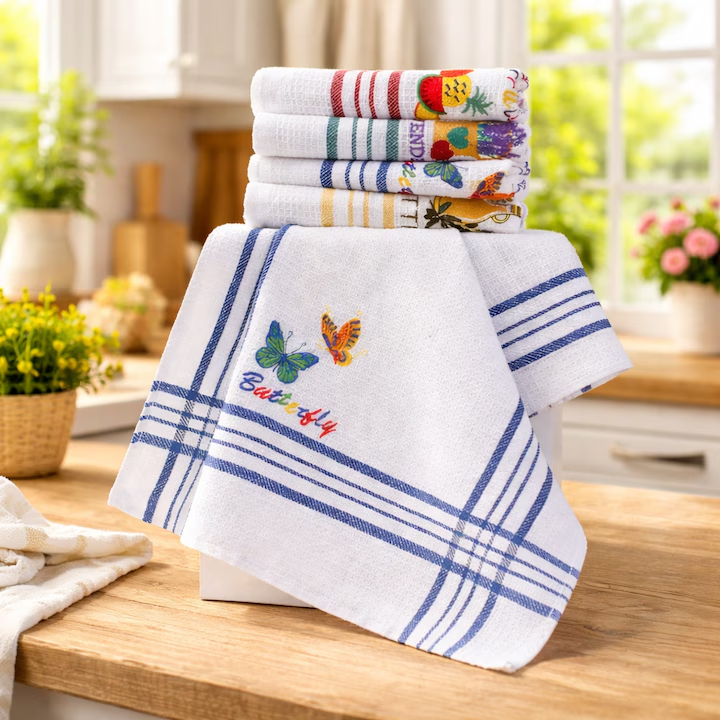 Set 12 Prosoape Bucatarie, NEVERMORE, Bumbac, textura tip fagure, 40x60 cm, Multicolor