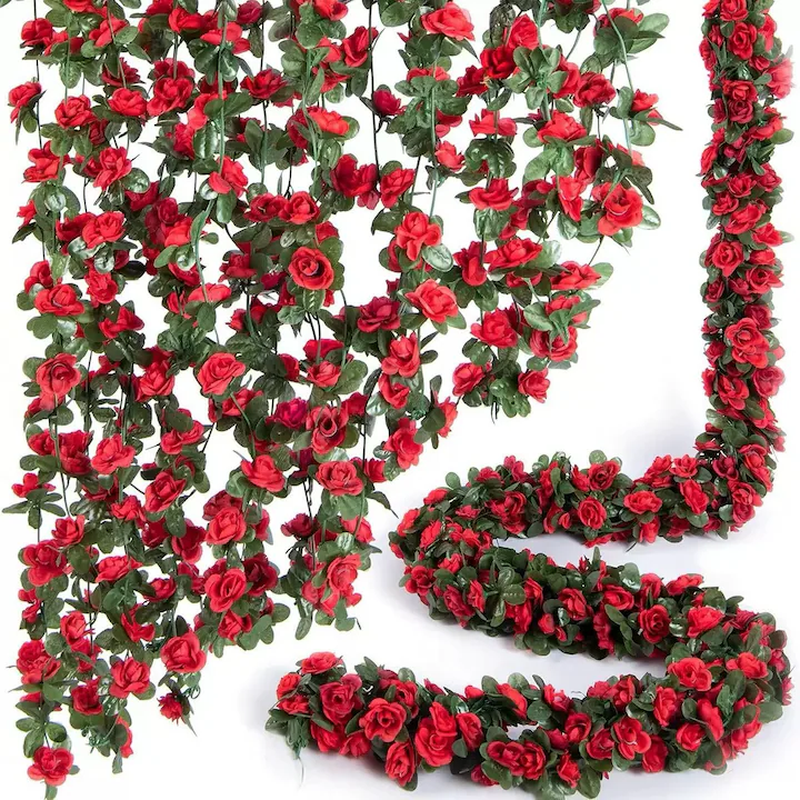 Set 5 Planta artificiala de flori de vita de vie de trandafir artificiala cu frunze, 2.3m, NEVERMORE, aniversare nunta ziua de nastere craciun decorare arc de perete