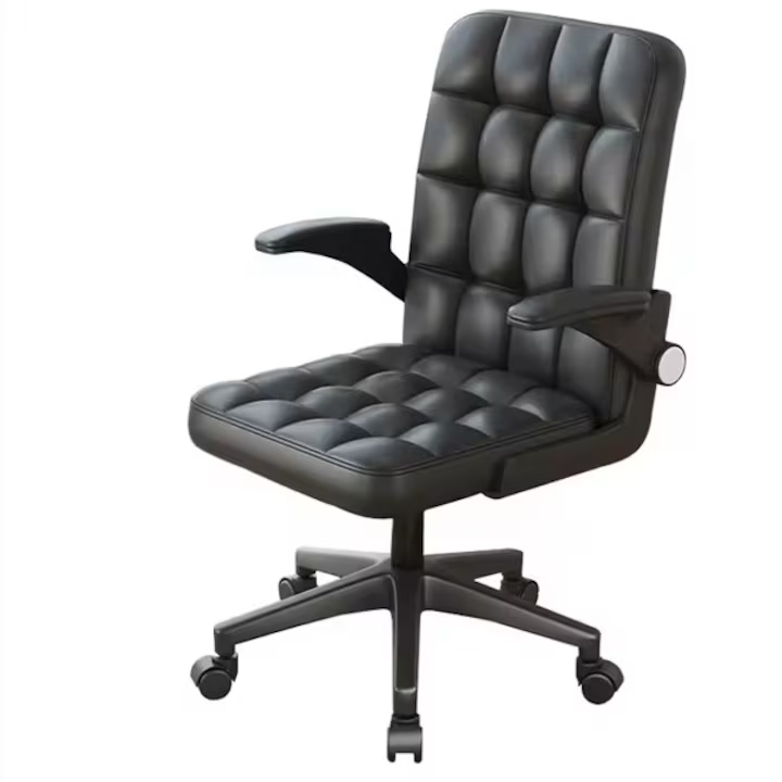 Scaun de birou, ergonomic, sezut si spatar buretat, NEVERMORE, piele ecologica, manere rabatabile, inaltime reglabila, negru