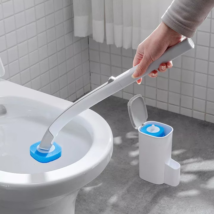 Perie WC pentru toaleta de unica folosinta, 8 capete de schimb inclus, NEVERMORE, Alba