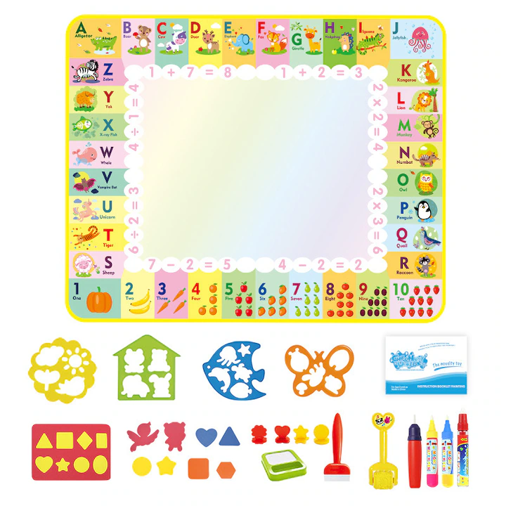Set Jucarie educativa si interactiva, NEVERMORE, Joc Covorasul Magic Aquadoodle, Coloreaza, Deseneaza, Picteaza cu Apa, + 2 ani, 120 x 90 cm