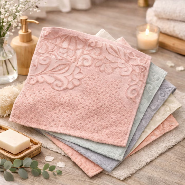 Set 5 Prosoape de Baie, NEVERMORE, 50 x 90cm, Bumbac, Densitate 550g/mp, Super Absorbant, Moale si Pufos, prosop pentru fata, Multicolor