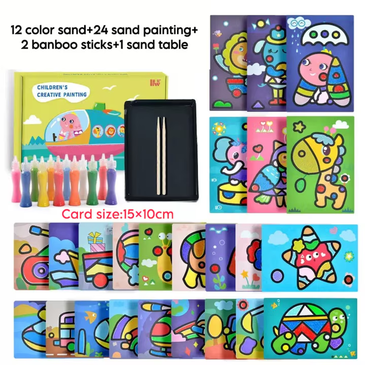 Set jucarie creativa Pictura cu nisip colorat, NEVERMORE, 12 culori de nisip si 24 Pictura