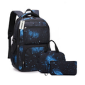 Set ghiozdan Scoala Penar si Geanta, NEVERMORE, Imprimeu cu cerul instelat, Rezistent, 46 x 30 x 22 cm, Negru cu albastru