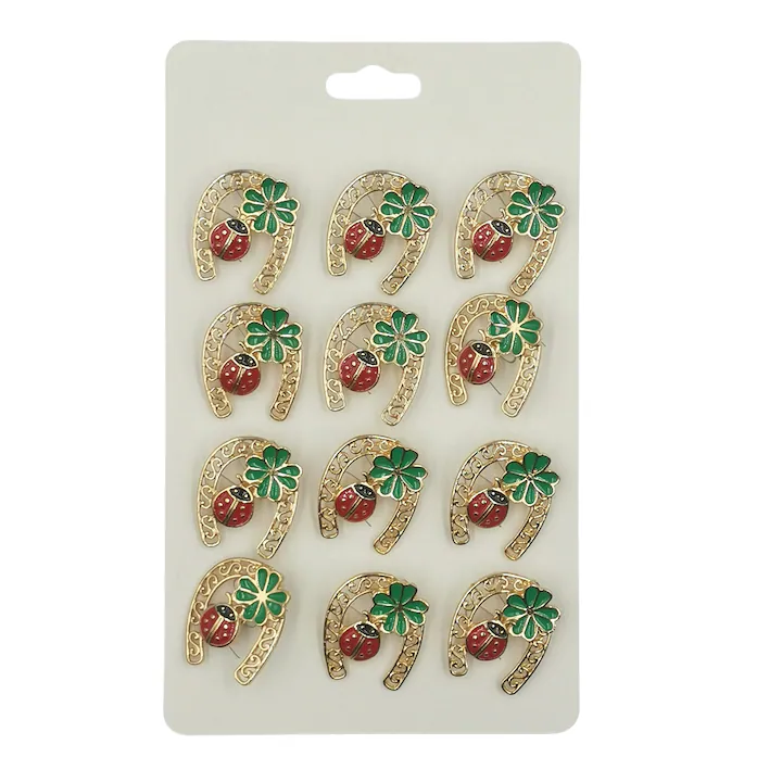 Set 12 brose pentru martisor, NEVERMORE, Potcoava cu trifoi, Auriu