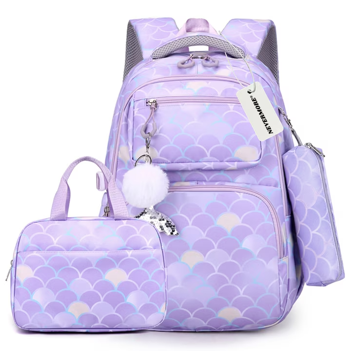Set ghiozdan scoala 3 piese, Penar si Geanta, NEVERMORE, Rezistent la apa, protectie spate, 46 x 32 x 20 cm