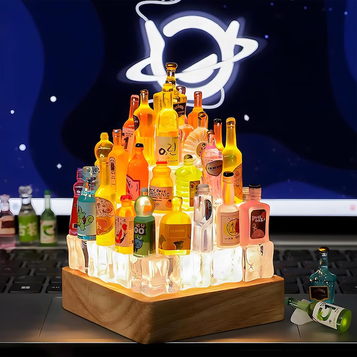 Lampa de veghe cadou creativ, NEVERMORE, sticlute de alcool, Cadou DIY, Multicolor