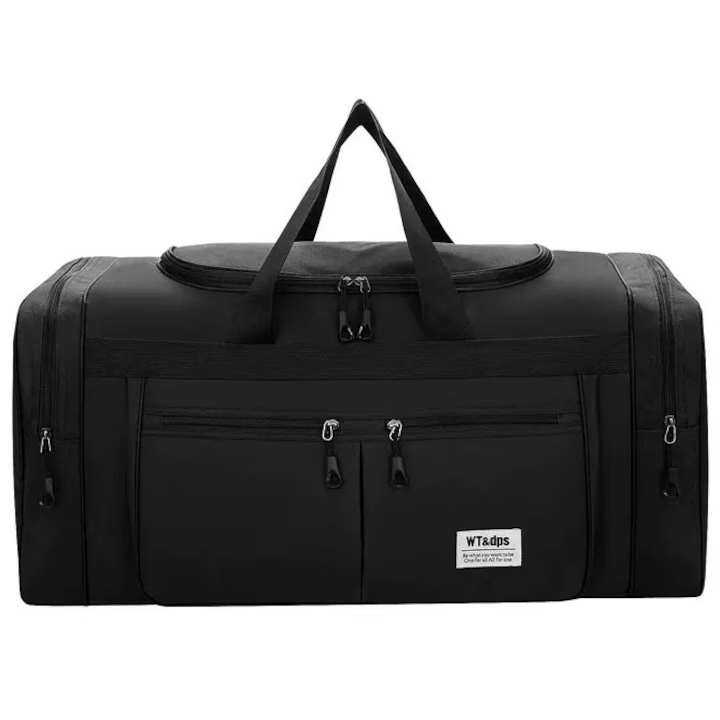 Genti de voiaj pliabile 65L, NEVERMORE®, bagaj de mana avion, 70x28x32 cm, pentru calatorie, camping, drumetii, Negru